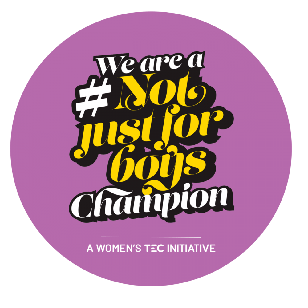 Image of the Not Just for Boys campaign branding, from Women's Tec