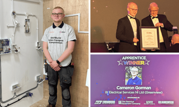 Image of Cameron Gorman, Greenview's commercial apprentice, winning Apprentice of the Year 2023